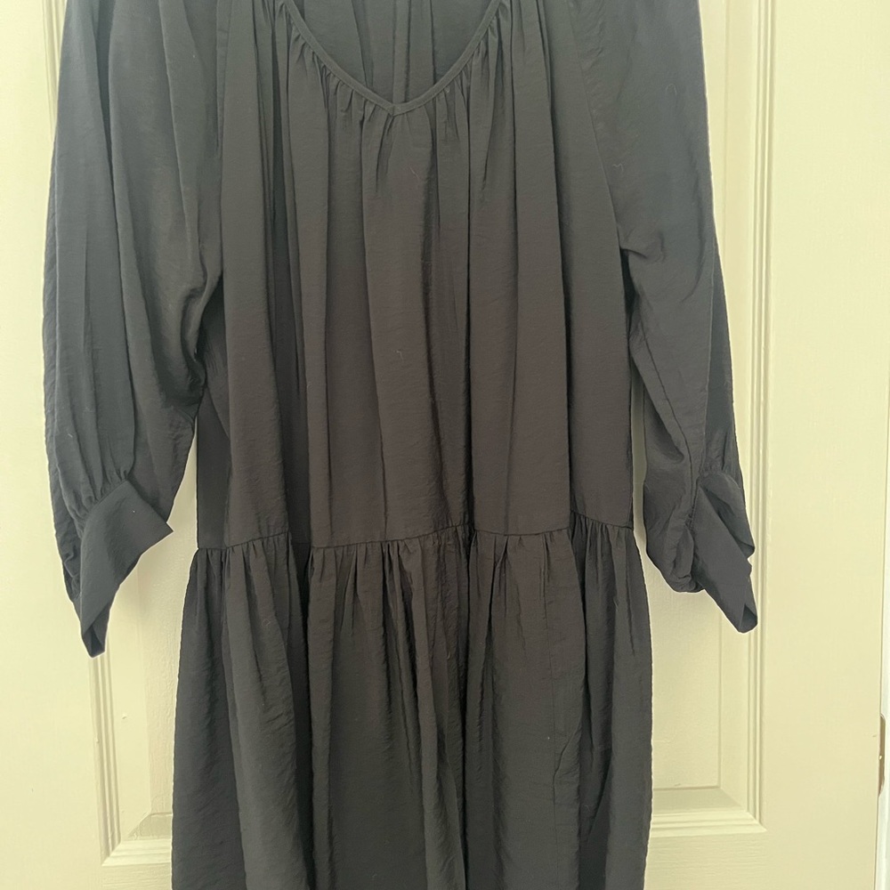 H&M Black Textured Drop Waist Dress